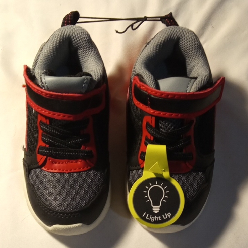 3/$25 Athletic Works Toddler Light Up Black & Red Sneakers W/ Velcro Closure